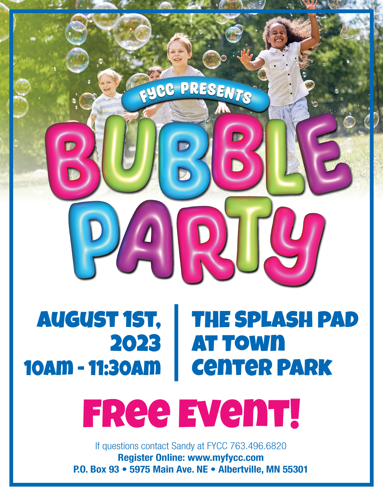 2023 fycc bubble party event